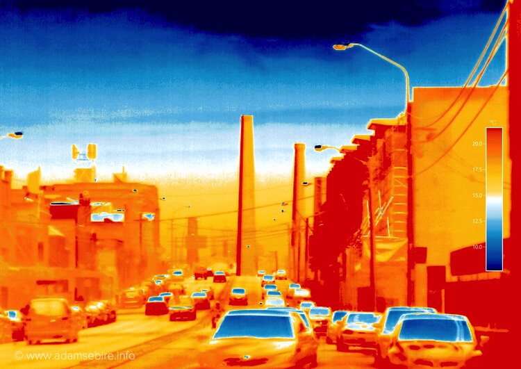 Australian artist Adam Sébire uses an infrared thermographic imager loaned from climate scientists. Whilst they use it to measure heat, Adam's PhD research explores visual representation of climate change and the Anthropocene.